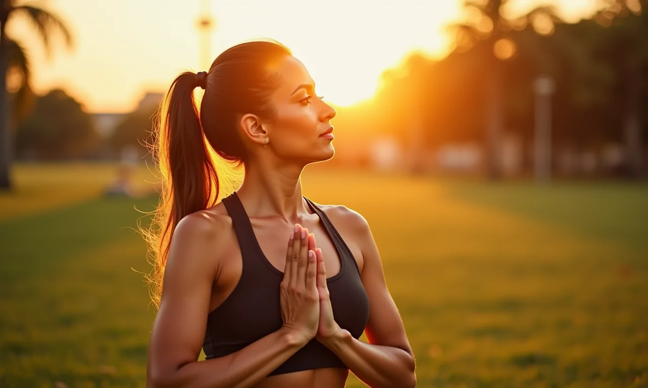 Mulher brasileira praticando yoga ao ar livre