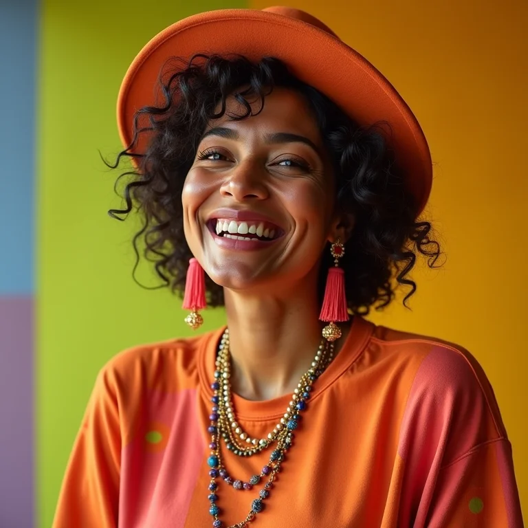 Mulher brincando com cores em conjuntos da moda