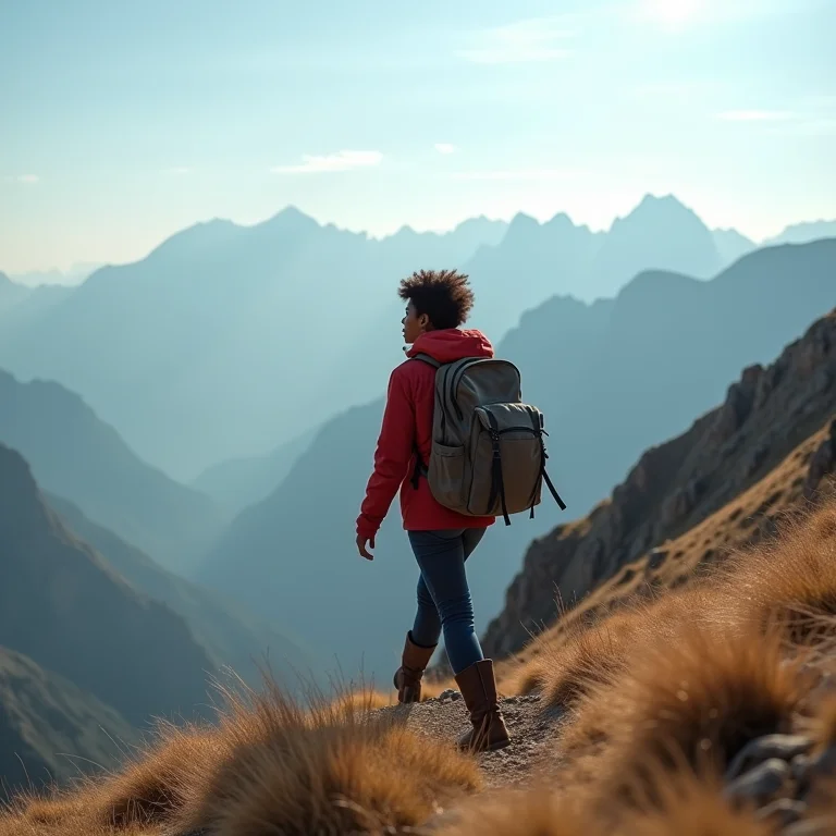 Mulher caminhando em montanha