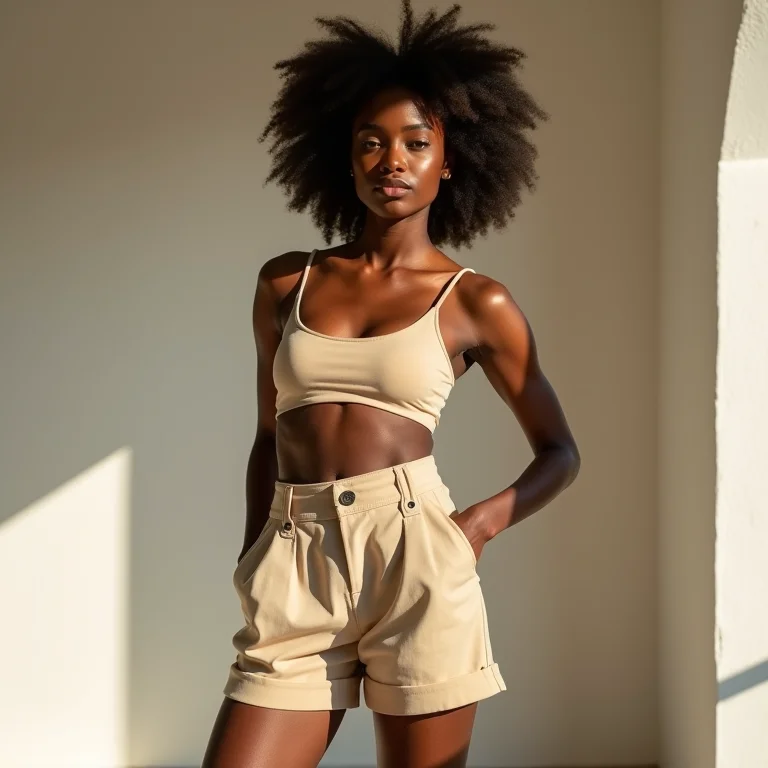 Mulher com bermuda de cintura alta alongando a silhueta