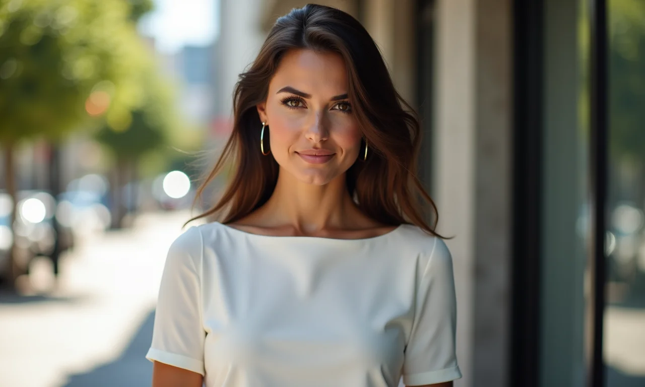 Mulher com blusa de decote canoa