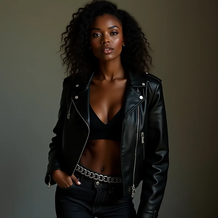 Mulher com cinto de corrente em look rocker