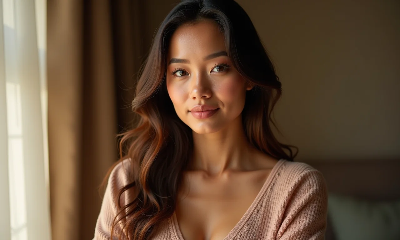 Mulher com conjuntinho de texturas surpreendentes, mostrando contraste.