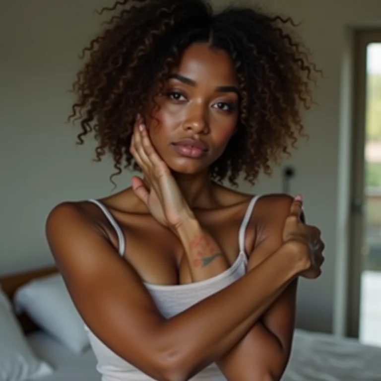 Mulher com hematoma no braço