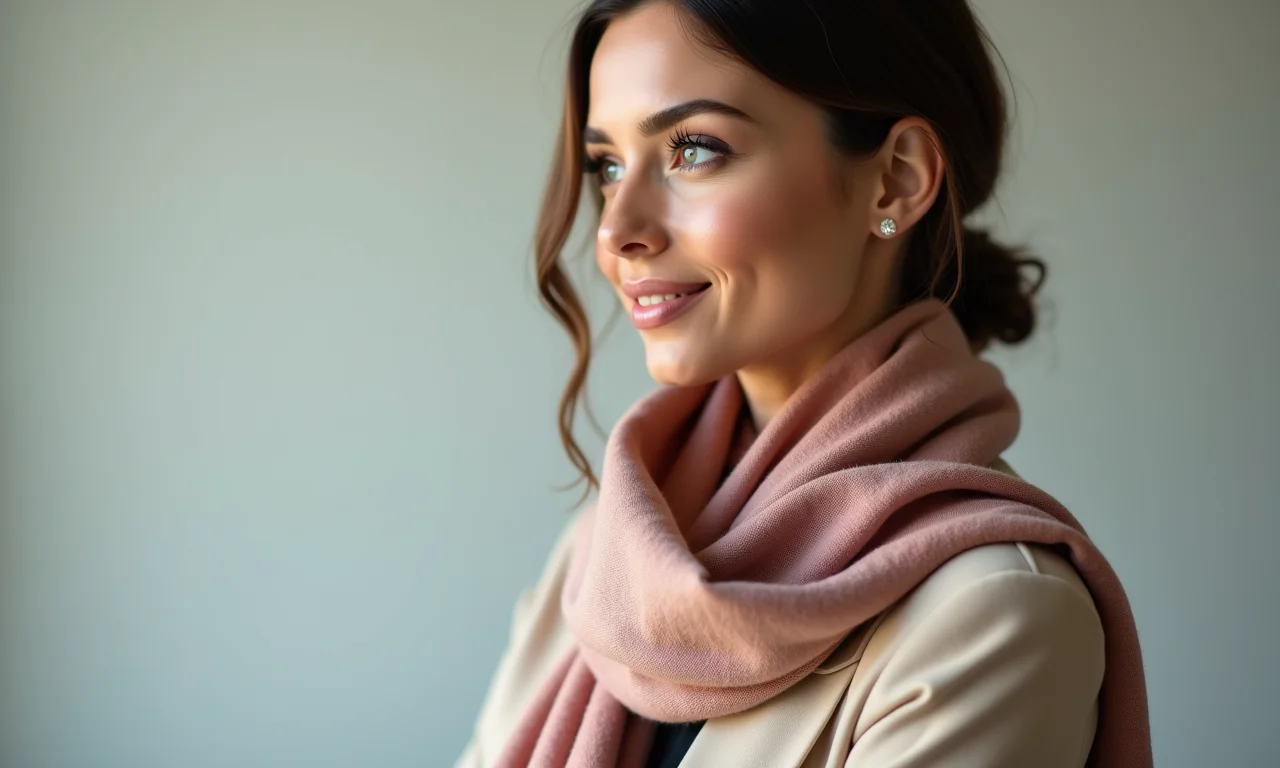 Mulher com lenço no pescoço: um clássico atemporal.