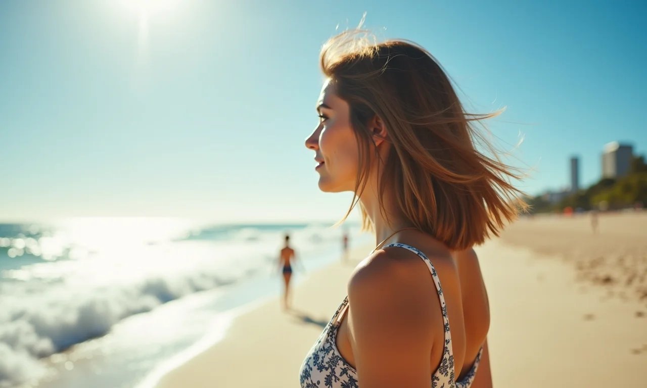 Mulher com long bob na praia do Rio de Janeiro.