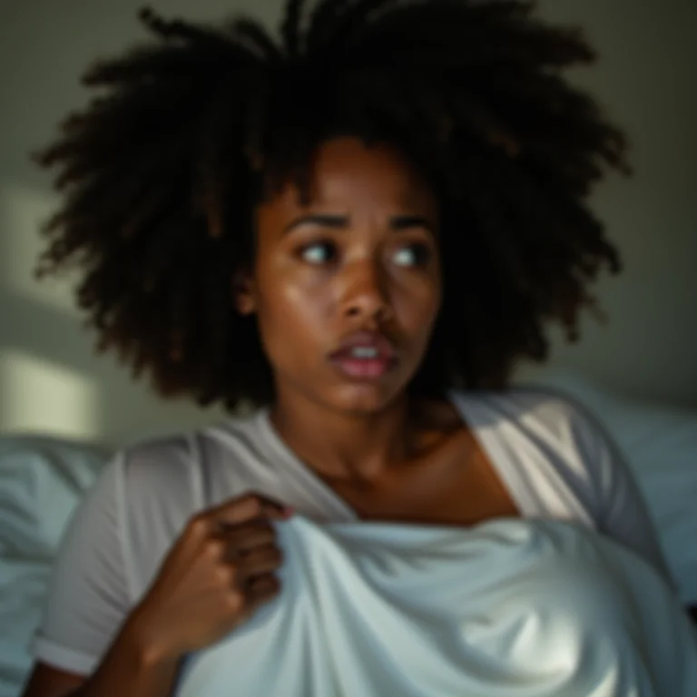 Mulher com medo em quarto escuro