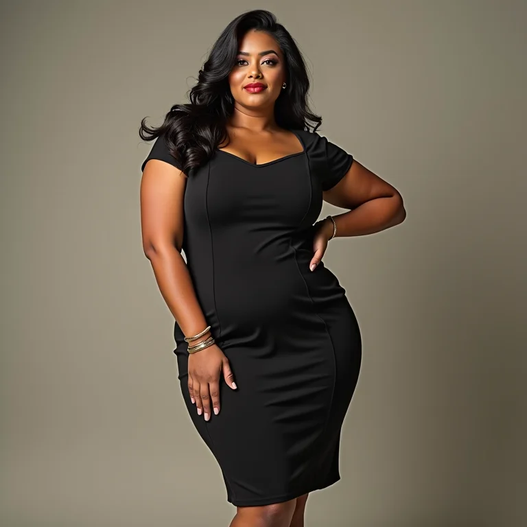Mulher confiante vestindo um vestido que valoriza suas curvas