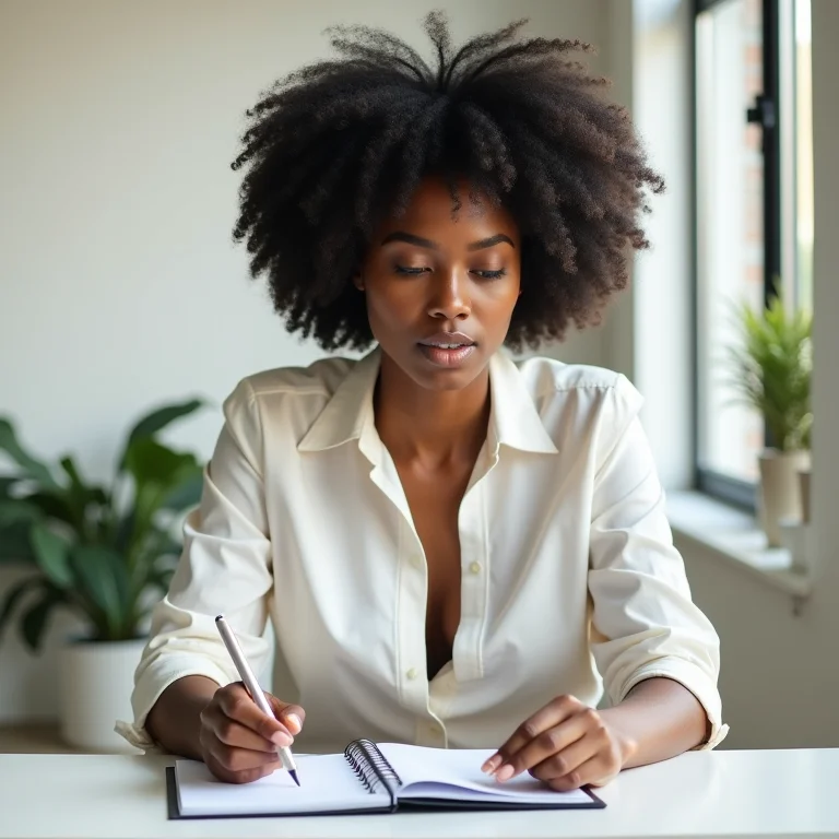 Mulher consultando checklist com critérios para destino sustentável.