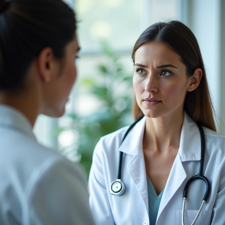 Mulher consultando um oftalmologista sobre o cansaço visual.