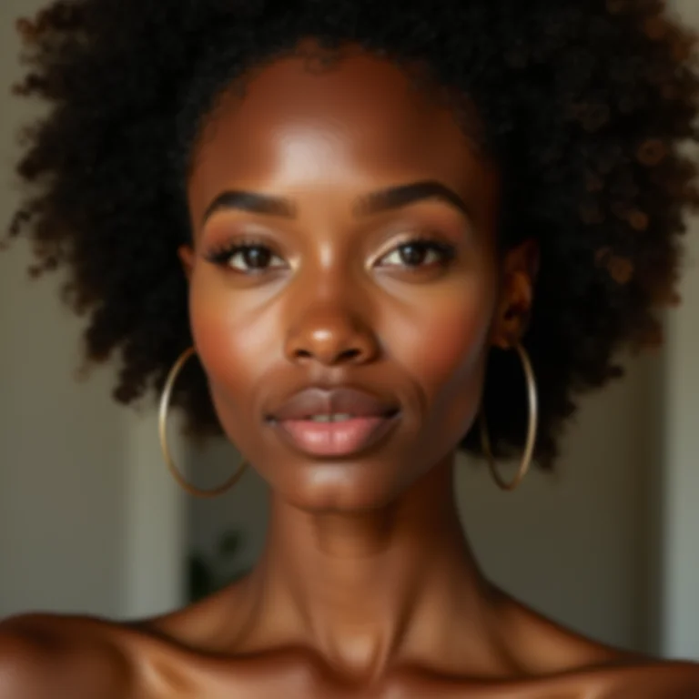 Mulher contornando o rosto com um pincel oval para um visual impecável.