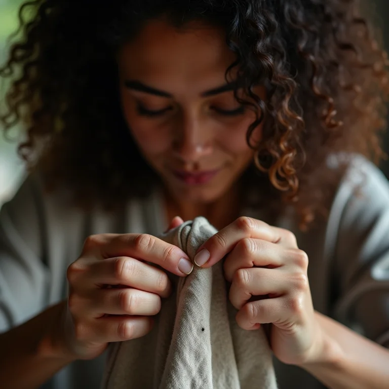 Mulher costurando uma roupa, representando o conserto e a customização como práticas sustentáveis.