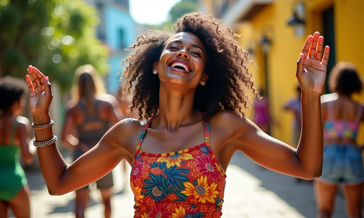 Mulher dançando livremente e expressando emoções.