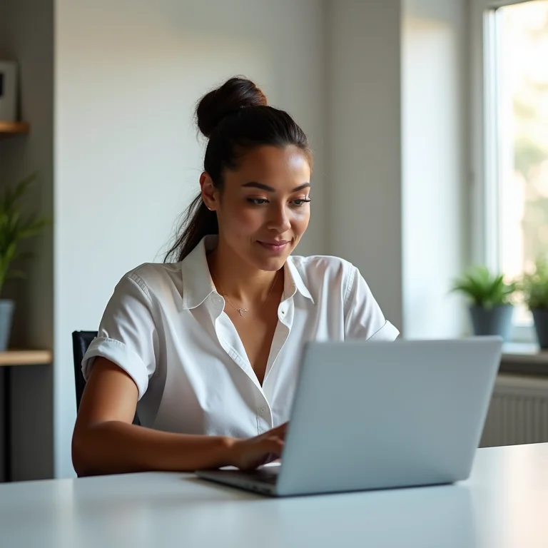 Mulher de negócios confiante trabalhando em um laptop