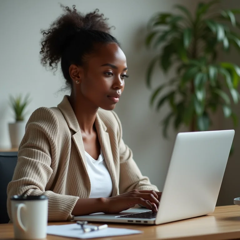 Mulher deletando fotos duplicadas e borradas do laptop.