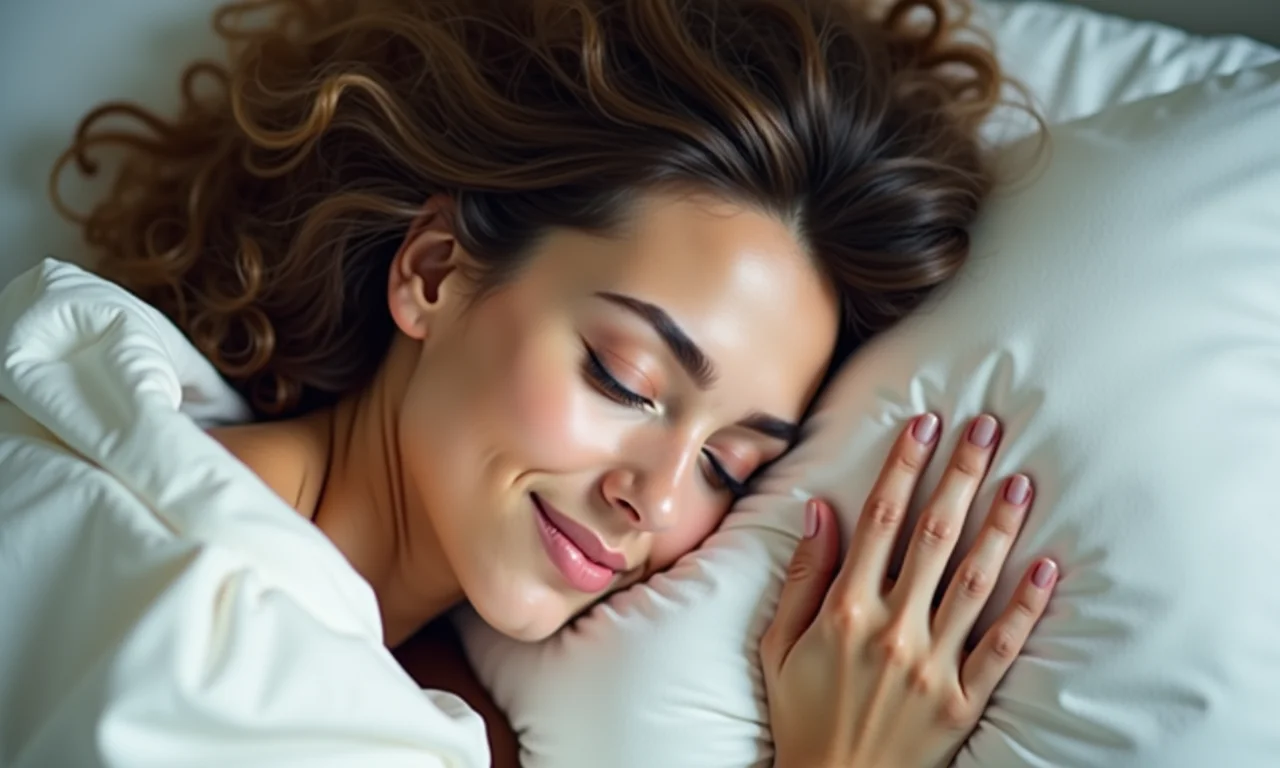 Mulher dormindo em fronha de algodão, cabelo sem frizz