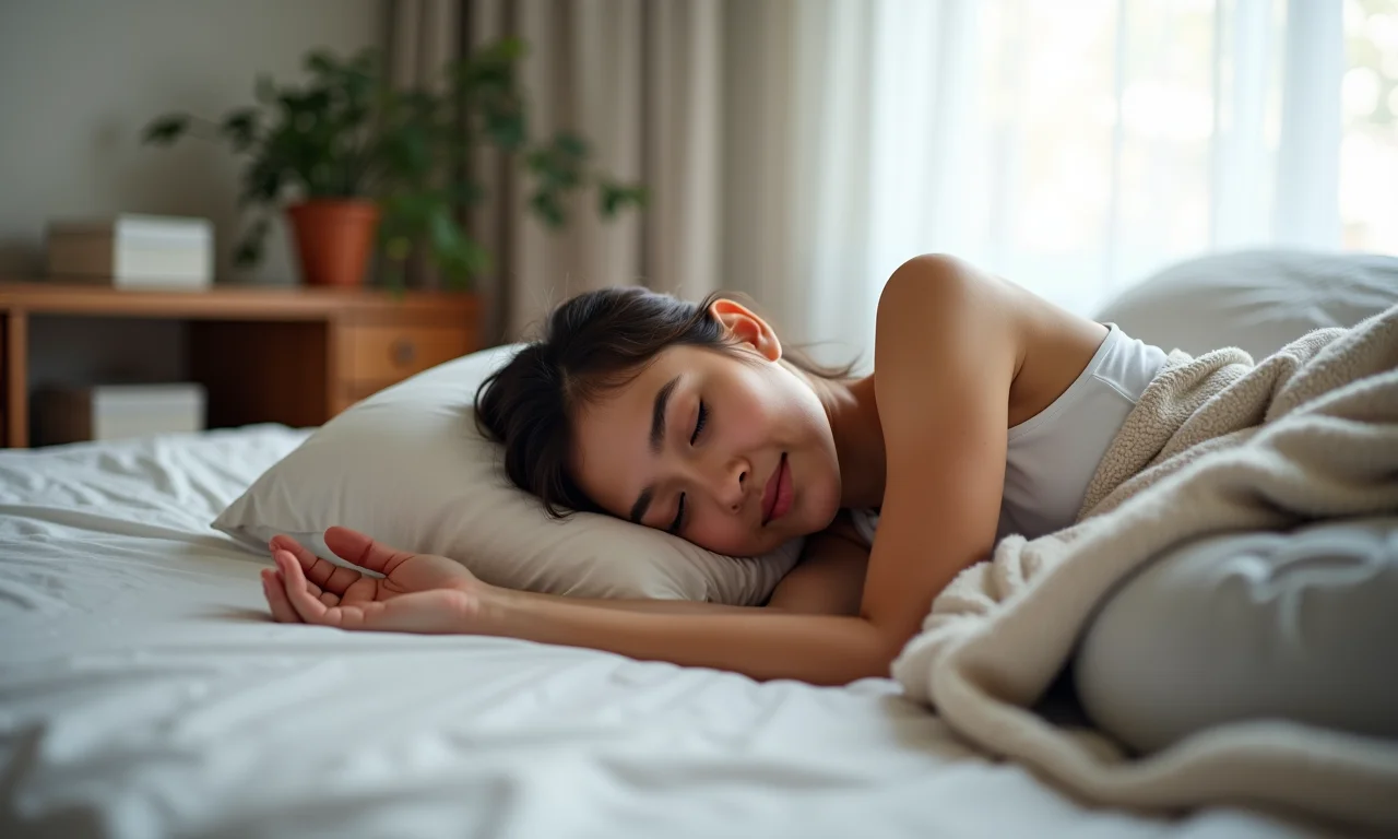 Mulher dormindo em paz, melhora da qualidade do sono.