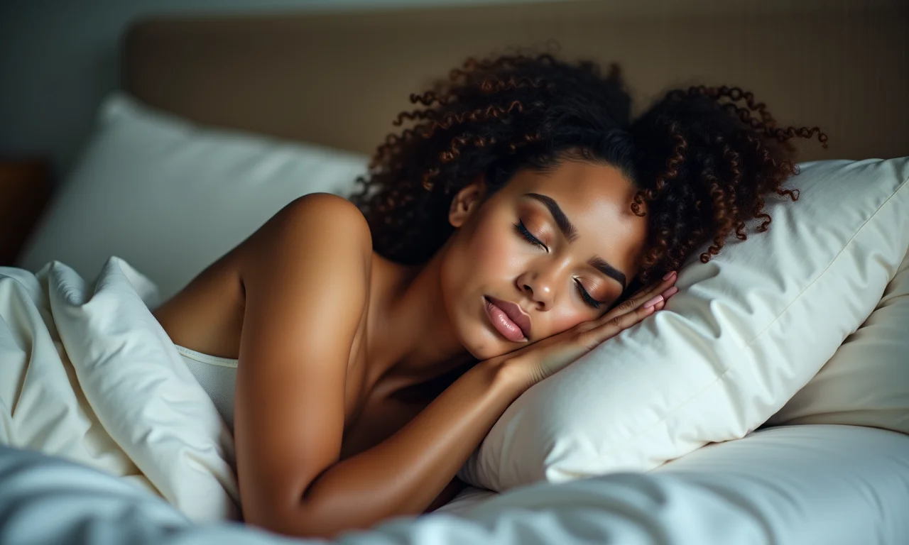 Mulher dormindo tranquilamente, descansando para desejar.