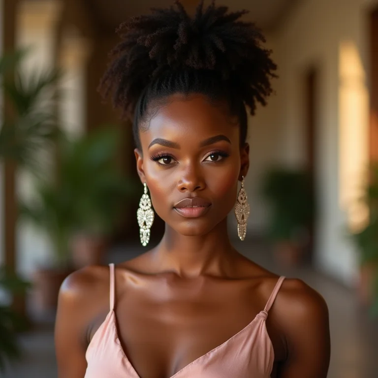 Mulher em vestido de festa alugado.