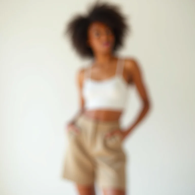 Mulher estilosa com bermuda de alfaiataria e cropped