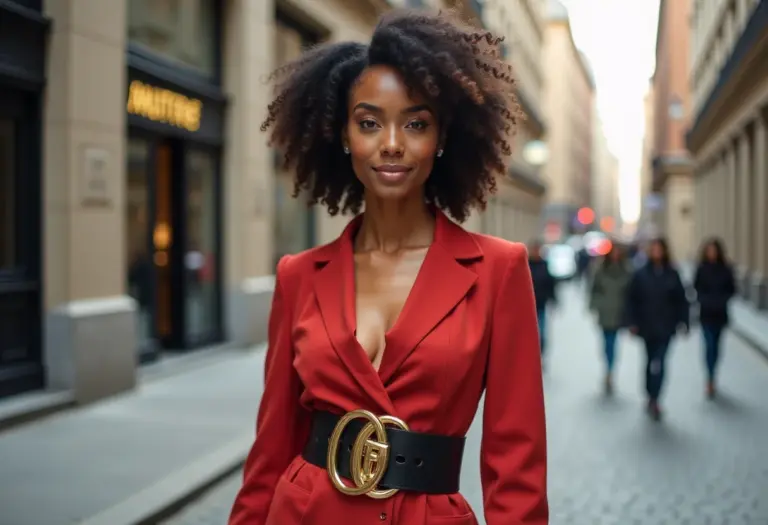 Mulher estilosa com cinto marcando o look