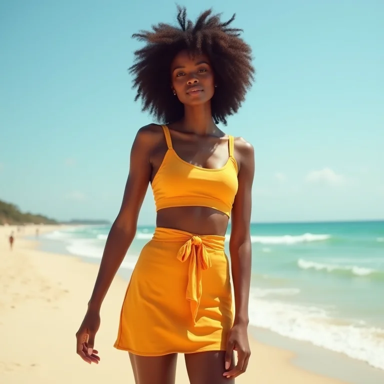 Mulher estilosa com conjunto de cropped e saia