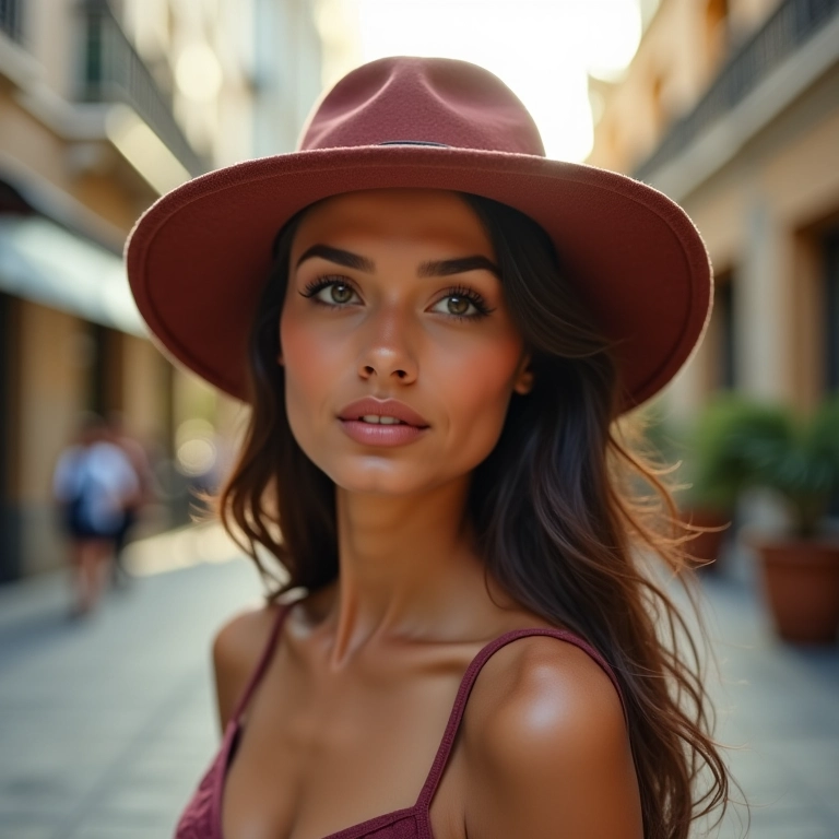 Mulher estilosa no Rio de Janeiro usando chapéu borsalino elegante.