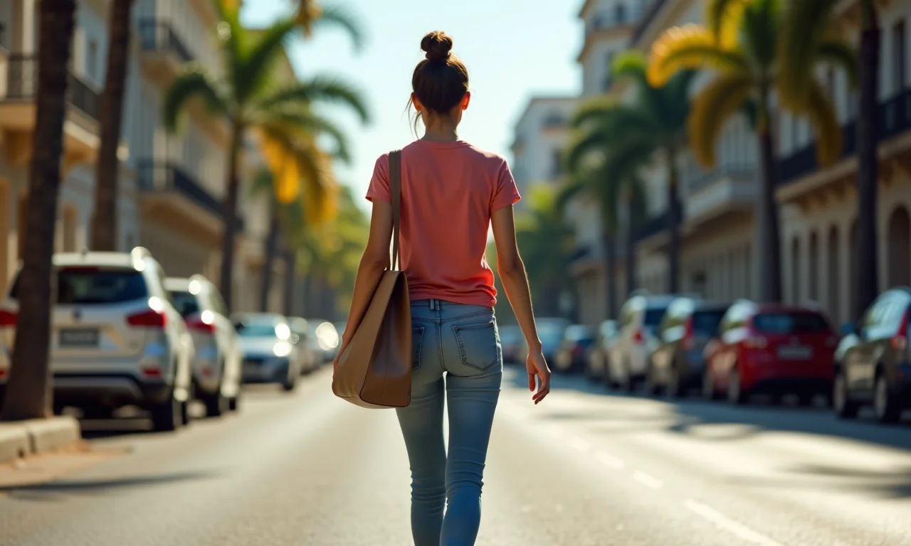 Mulher evita carregar bolsa pesada.