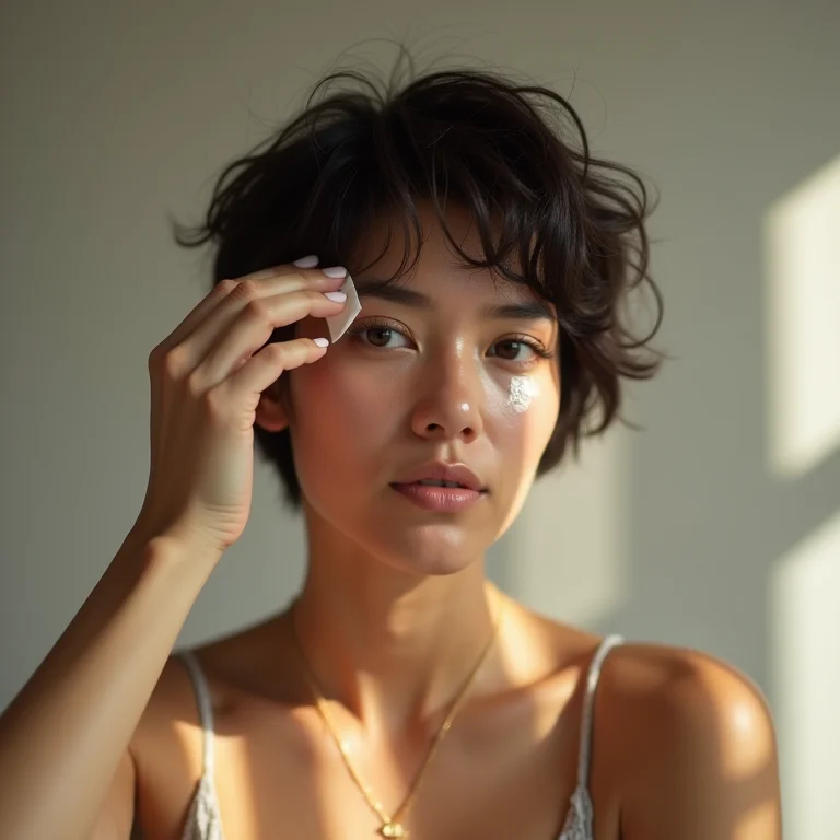 Mulher exagerando na quantidade de produto no cabelo curto