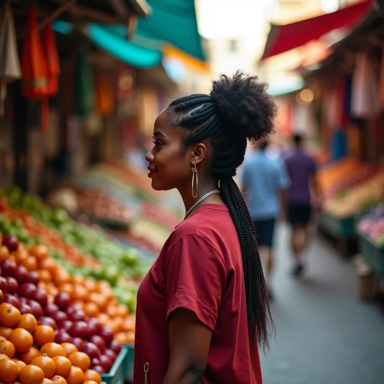 Mulher explorando mercado em nova cidade