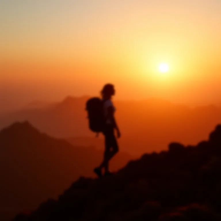 Mulher fazendo trekking no Monte Sinai ao nascer do sol