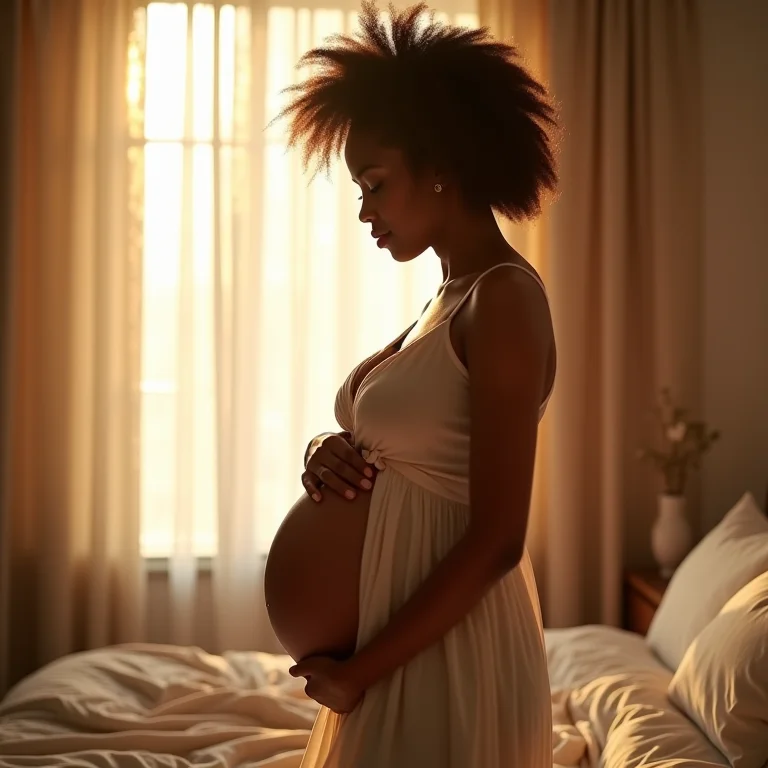 Mulher grávida segurando a barriga com carinho
