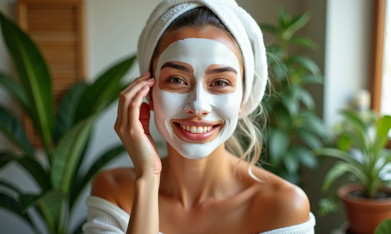 Mulher hidratando os cabelos grisalhos com máscara capilar em banheiro iluminado.