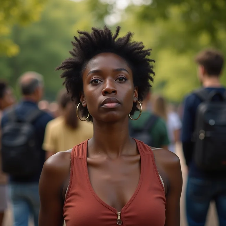 Mulher insegura para se juntar a um grupo de pessoas