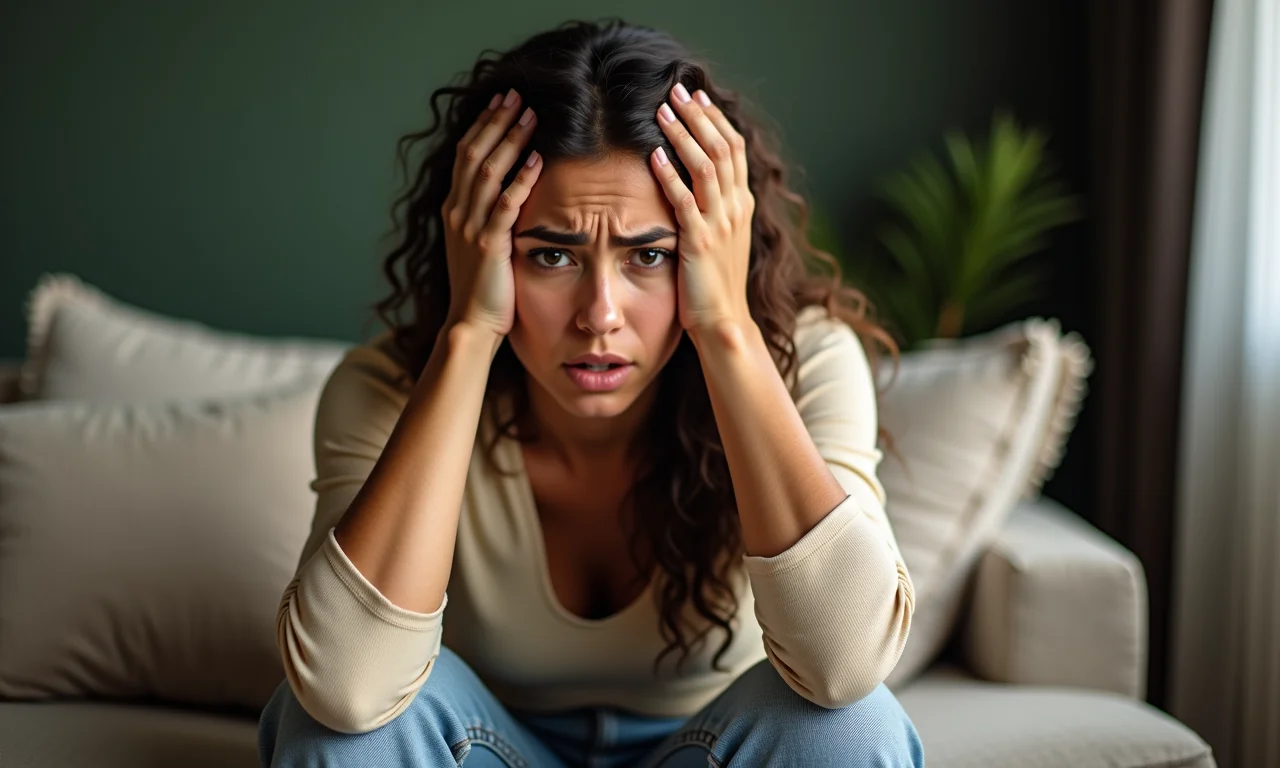 Mulher irritada sofrendo com alterações de humor na menopausa precoce.