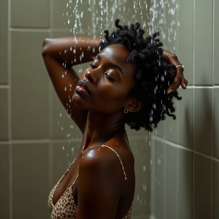 Mulher lavando o cabelo curto em excesso