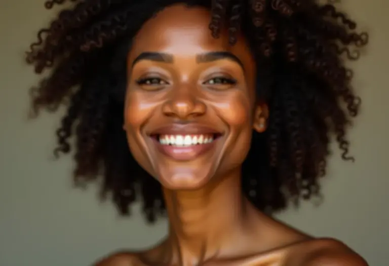 Mulher madura radiante com maquiagem suave