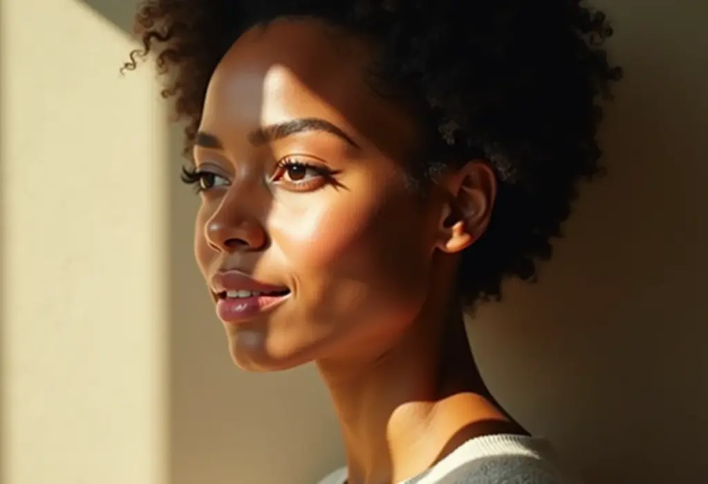 Mulher madura sorrindo com maquiagem leve e natural.