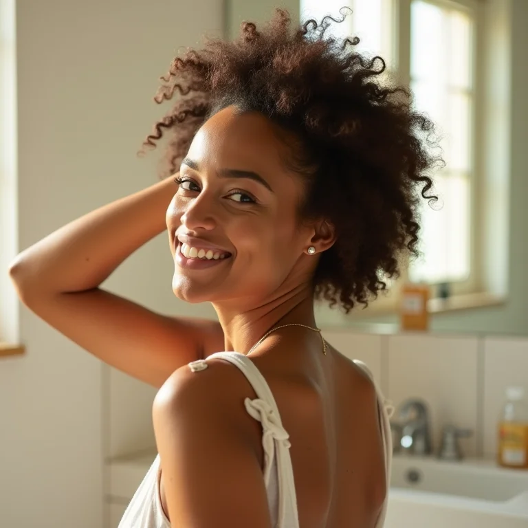 Mulher massageando o couro cabeludo com vinagre de maçã