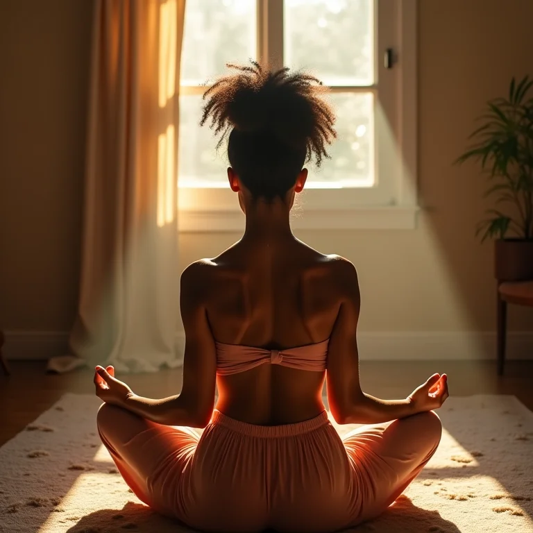 Mulher meditando em espaço sereno