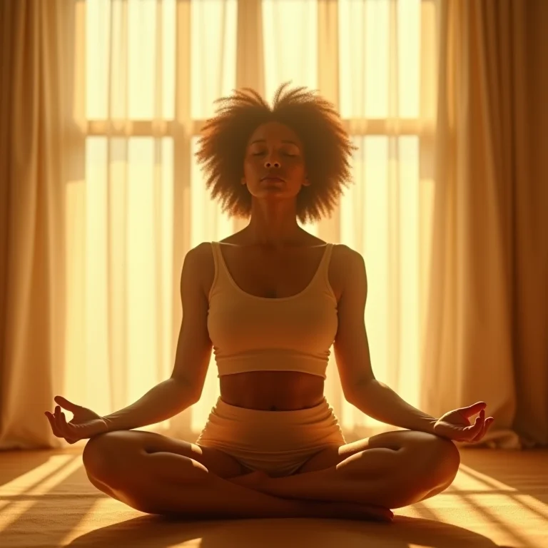 Mulher meditando em um ambiente tranquilo, representando meditação e mindfulness