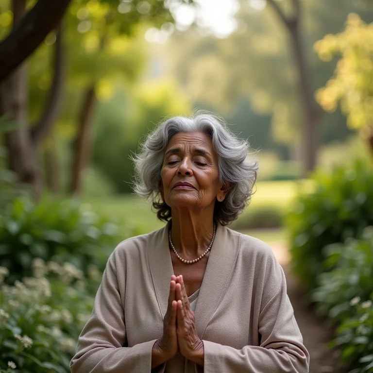 Mulher meditando em um jardim, representando intuição e sabedoria