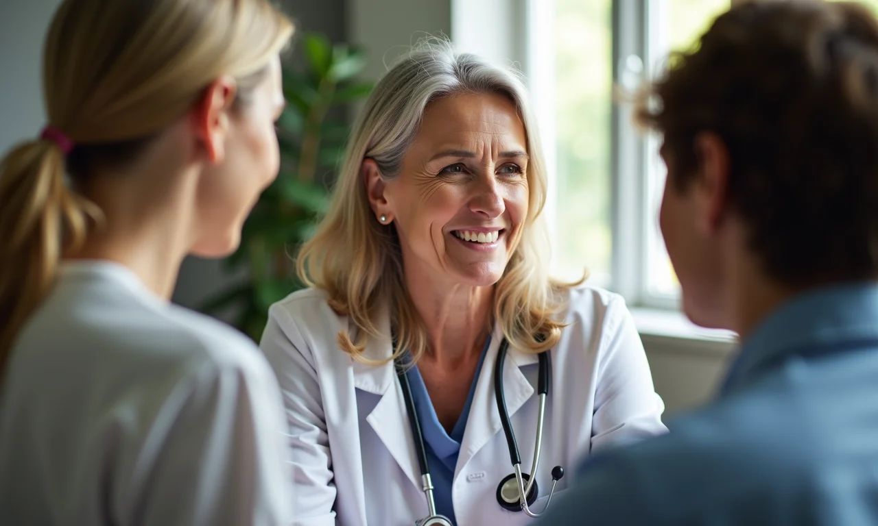 Mulher na menopausa conversando com seu médico sobre os riscos cardiovasculares.