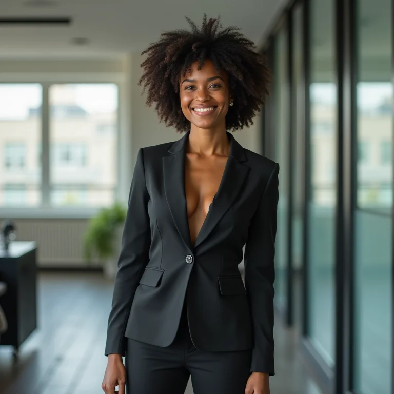Mulher negra em um escritório moderno representando liderança