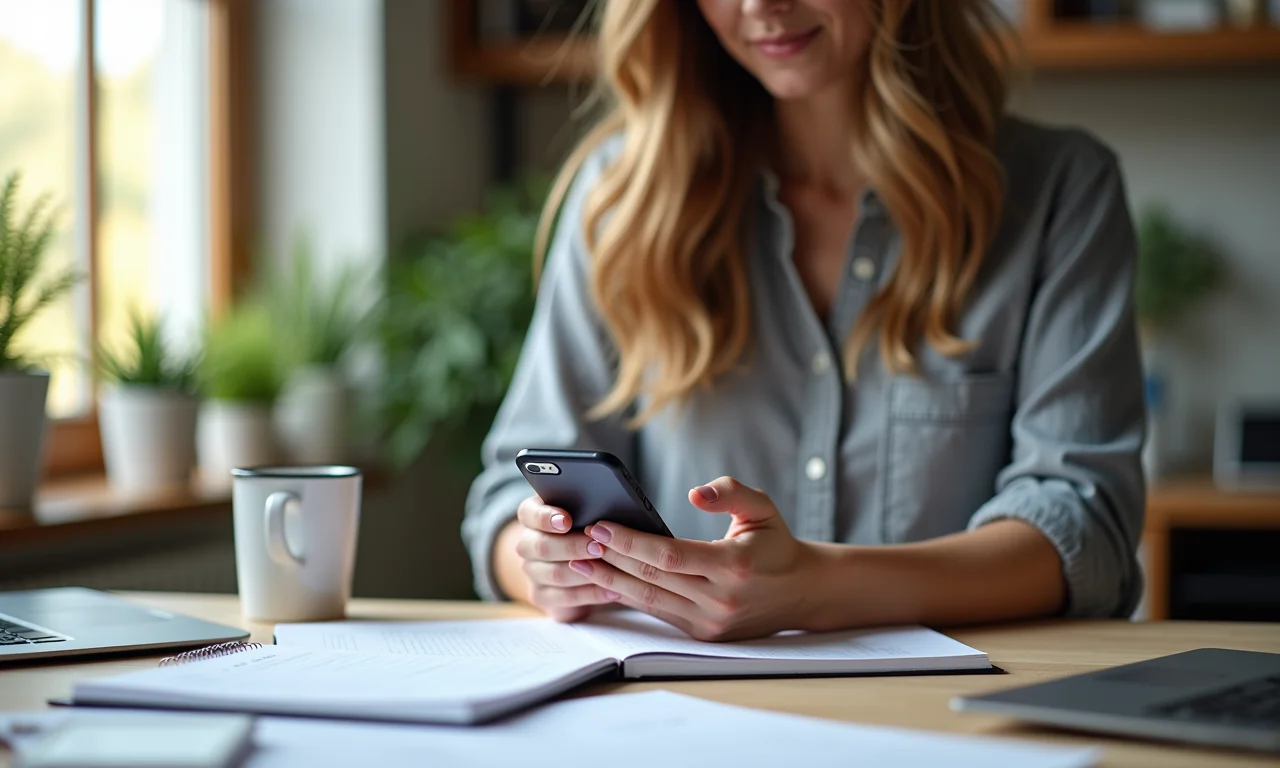 Mulher organizando sua rotina de trabalho em um home office.