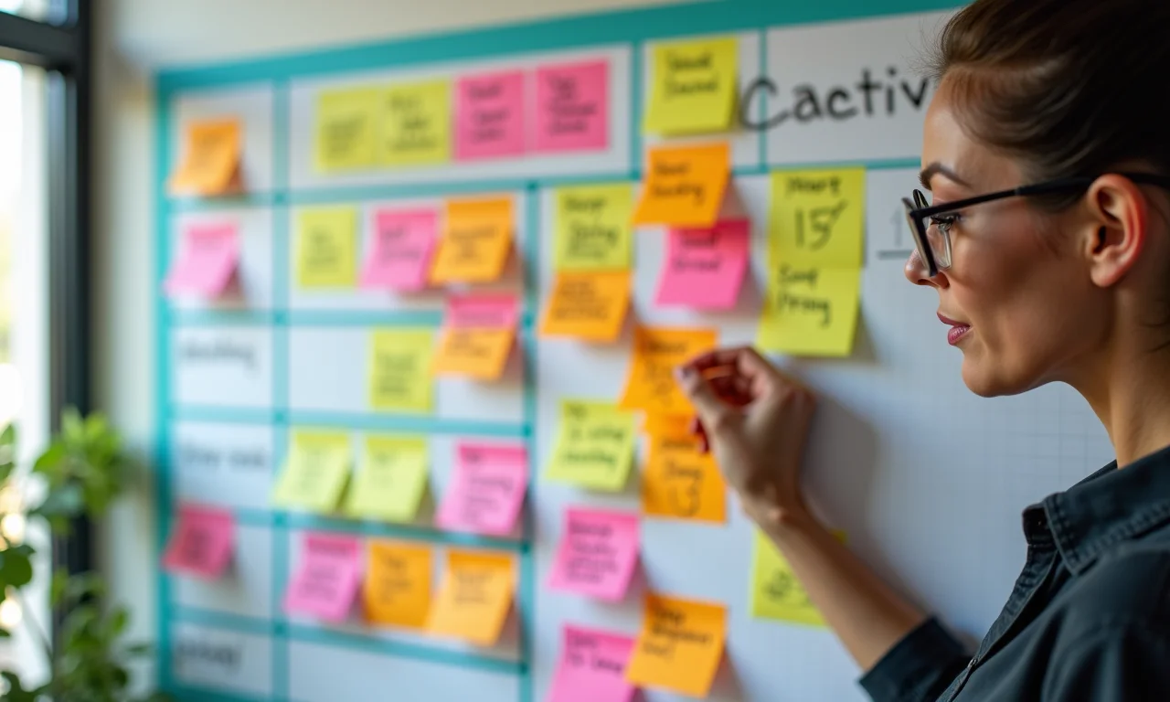 Mulher organizando tarefas na Matriz de Eisenhower para priorizar o que importa.