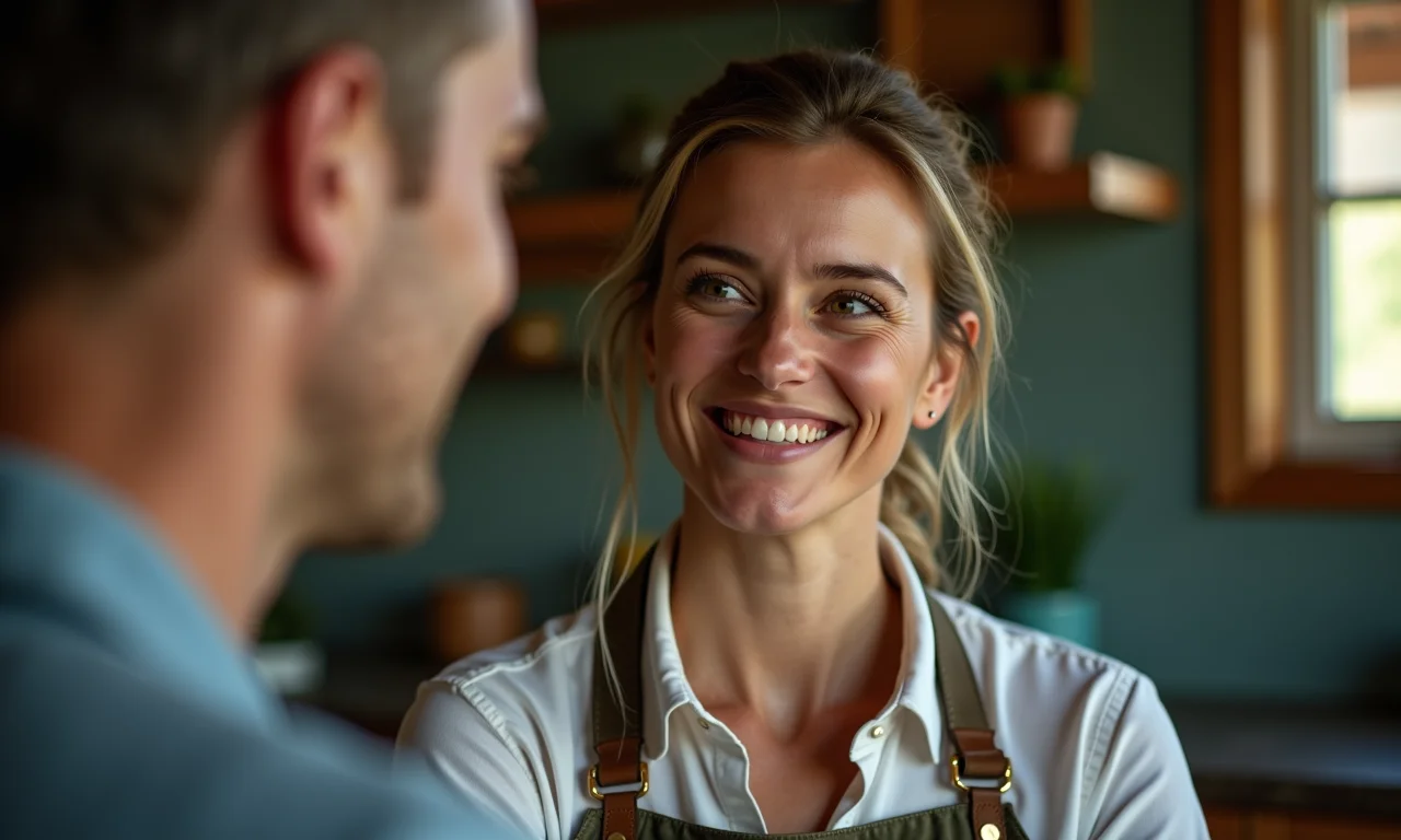 Mulher paciente lidando com uma situação tensa com calma e compreensão.