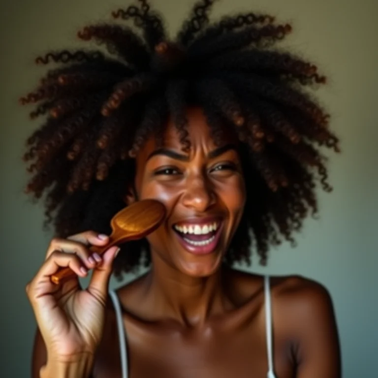 Mulher penteando cabelo seco com força