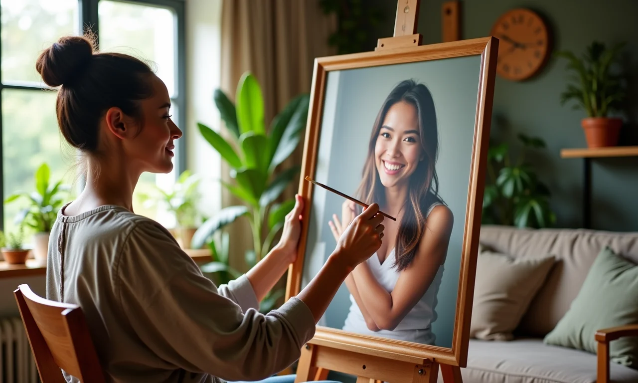 Mulher personalizando porta-retrato para o Dia das Mães.