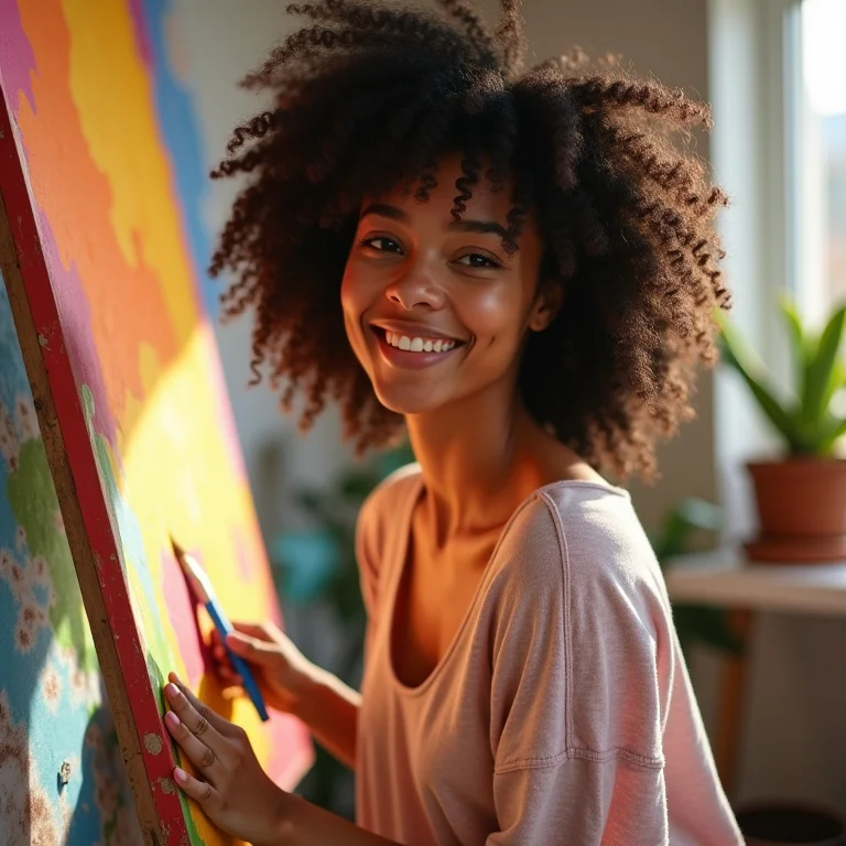 Mulher personalizando sua cabeceira de pallet com tinta colorida.